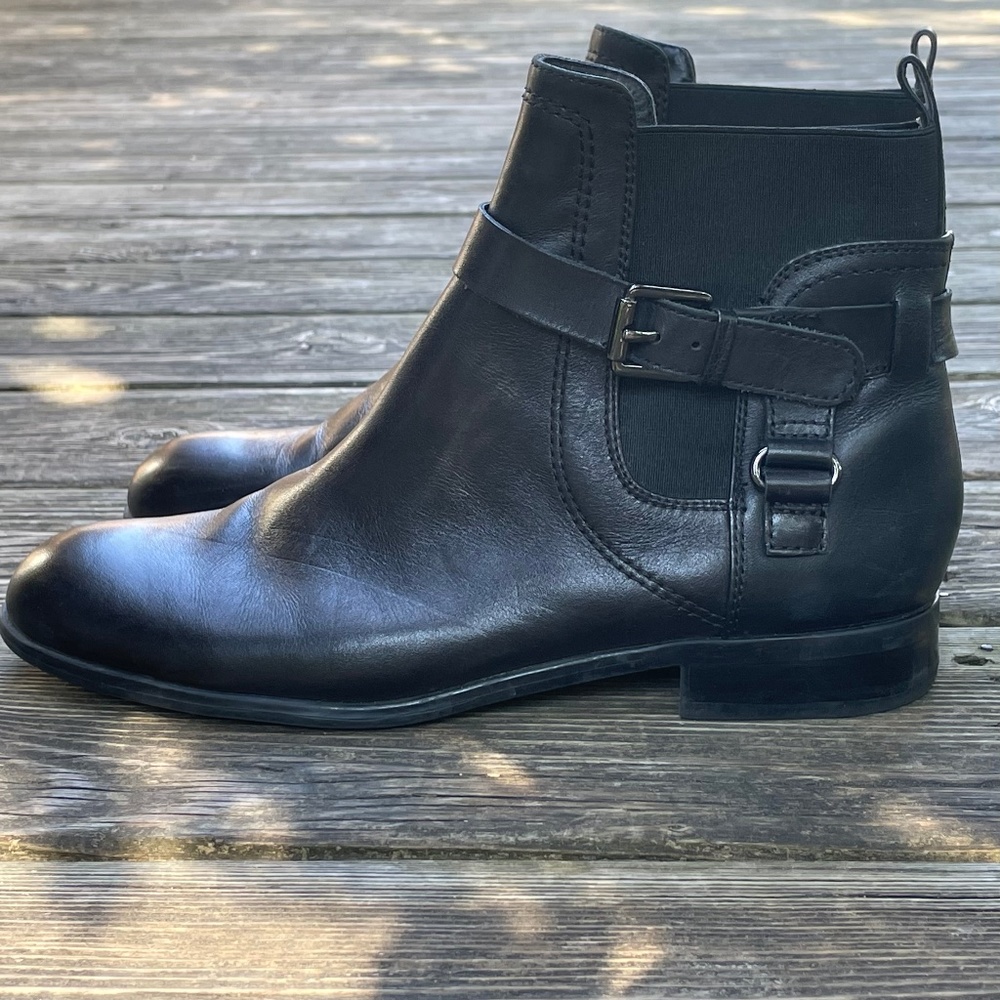 Franco Sarto Black Leather Chelsea Style Ankle Boots with Buckle - Picture 5 of 9